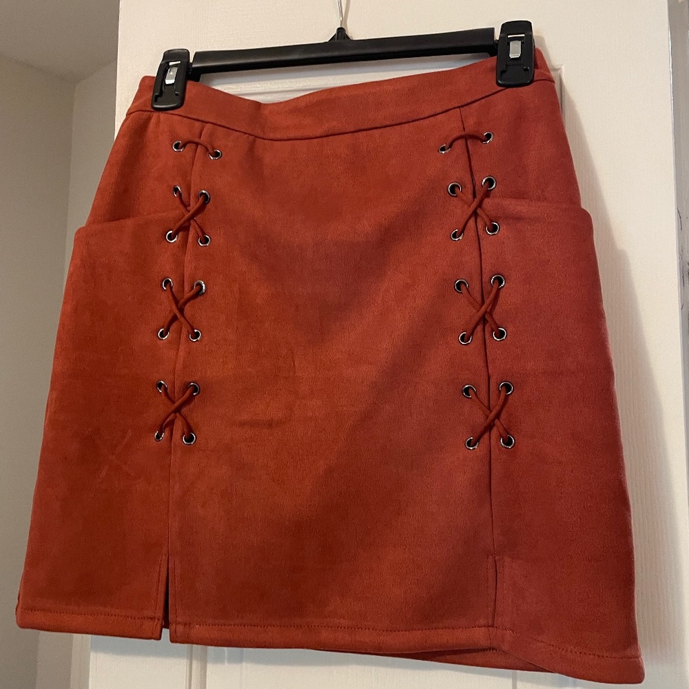 Burnt Orang Faux-Suede Skirt